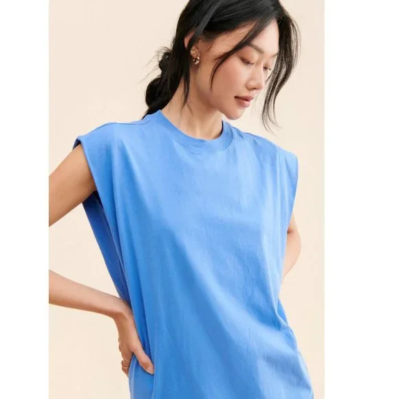 NEW Anthropologie Pistola Trina Midi Dress Blue T Shirt Shirtdress Side Slit - Picture 3 of 3